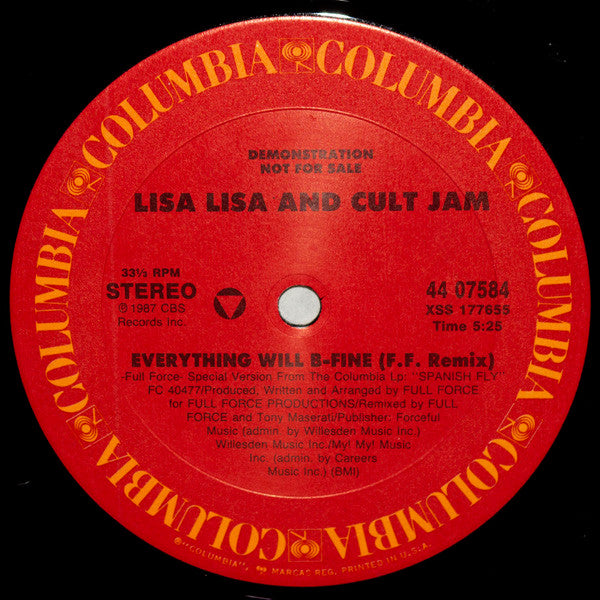 Lisa Lisa And Cult Jam* : Everything Will B-Fine (12", Promo)