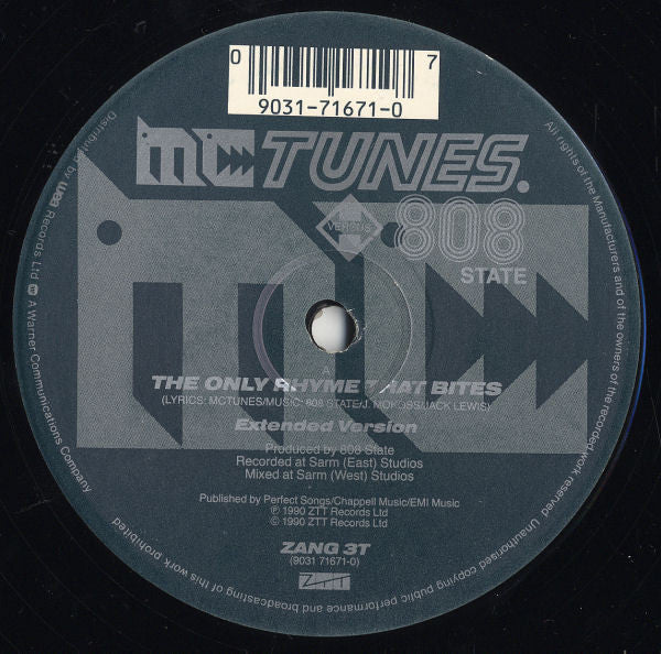 MC Tunes Versus 808 State : The Only Rhyme That Bites (12")