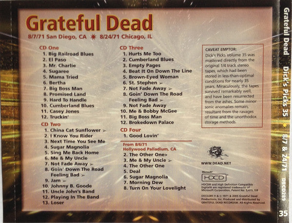 Grateful Dead* : Dick's Picks 35: 8/7/71 San Diego, CA & 8/24/71 Chicago, IL (4xHDCD, Album)