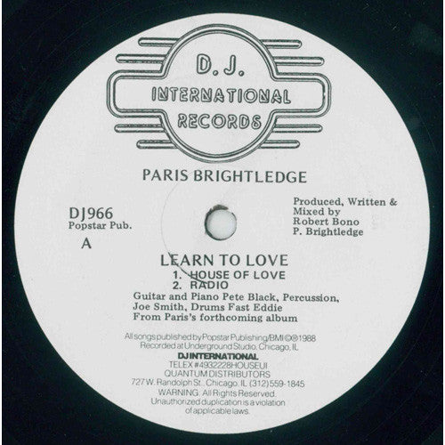 Paris Brightledge : Learn To Love (12")
