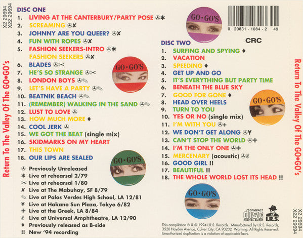 Go-Go's : Return To The Valley Of The Go-Go's (2xCD, Comp, Club, CRC)