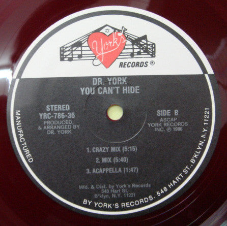 Dr. York : You Can't Hide (12", Red)