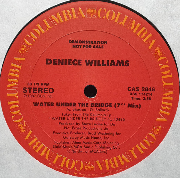 Deniece Williams : Water Under The Bridge (12", Promo)