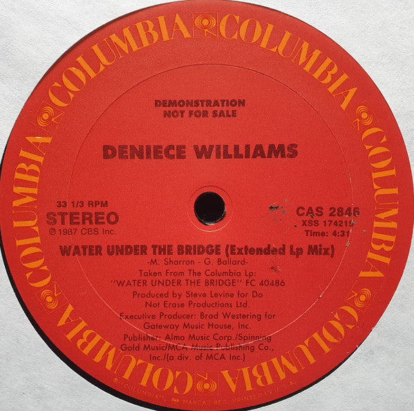 Deniece Williams : Water Under The Bridge (12", Promo)