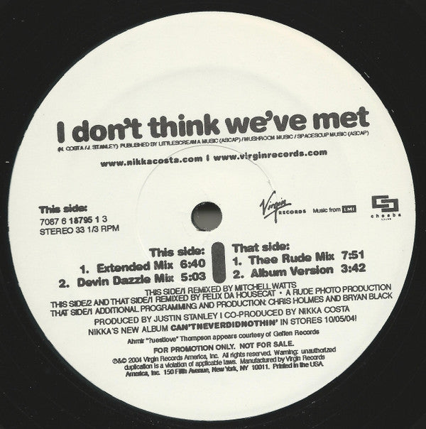 Nikka Costa : I Don't Think We've Met (12", Promo)