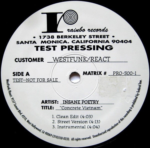 Insane Poetry : Concrete Vietnam / Wrong Neck Of Da Woodz (12", TP)