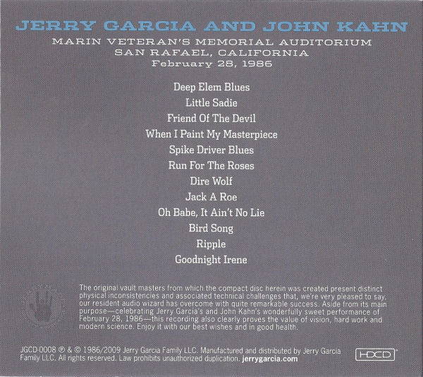 Jerry Garcia And John Kahn : Pure Jerry (Marin Veteran's Memorial Auditorium, San Rafael, California, February 28, 1986) (HDCD, Album)