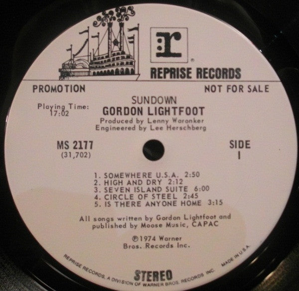 Gordon Lightfoot : Sundown (LP, Album, Promo, San)
