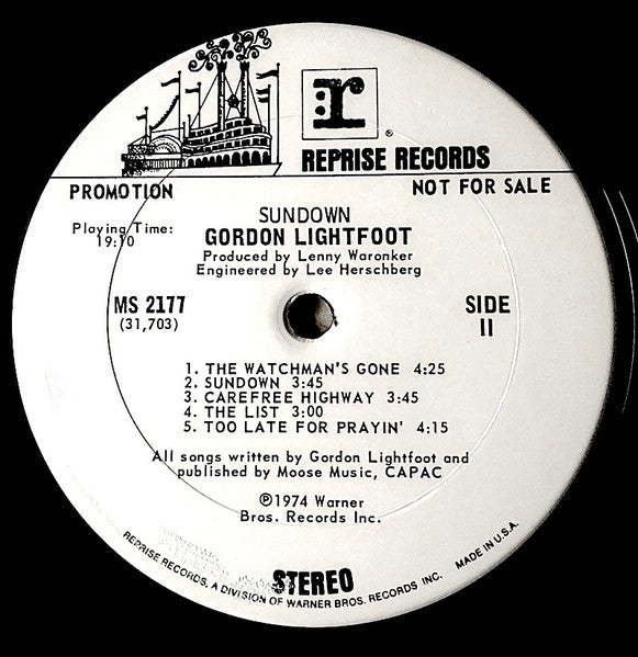 Gordon Lightfoot : Sundown (LP, Album, Promo, San)
