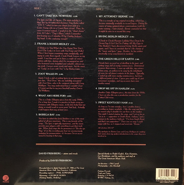 David Frishberg* : Can't Take You Nowhere (LP)