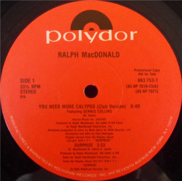Ralph MacDonald : You Need More Calypso (12", Promo)