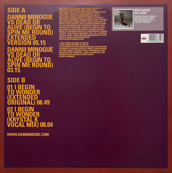Dannii Minogue Vs. Dead Or Alive : Begin To Spin Me Round (12")