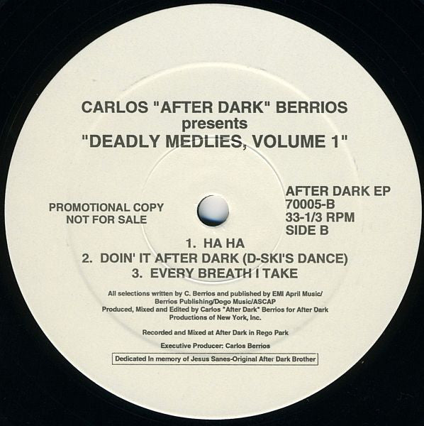 Carlos "After Dark" Berrios* : Deadly Medlies Volume 1 (12", EP, Promo)