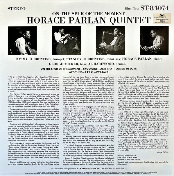 Horace Parlan : On The Spur Of The Moment (2xLP, Album, Ltd, Num, RE, 180)
