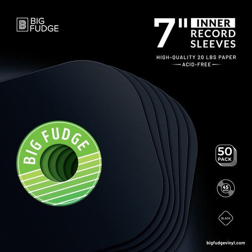 Big Fudge BFIS-B7x50US 7-in 45RPM Vinyl Record Round Corner Inner Sleeves Acid Free Heavy Duty 7.125x7.125 50 Pack Matte Black
