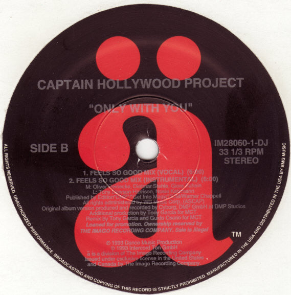 Captain Hollywood Project : Only With You (12", Promo)