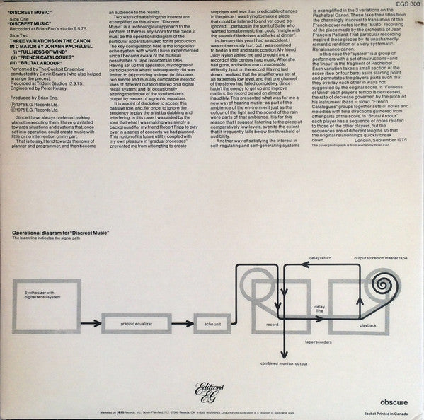 Brian Eno : Discreet Music (LP, Album, RE)