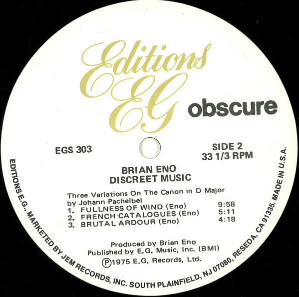 Brian Eno : Discreet Music (LP, Album, RE)