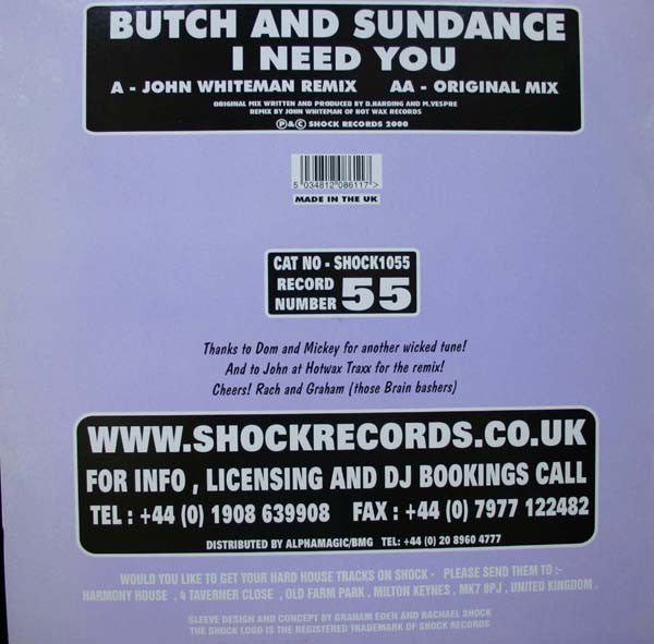 Butch & Sundance : I Need You (12")