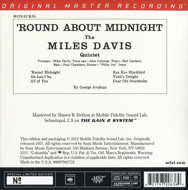 The Miles Davis Quintet : 'Round About Midnight (SACD, Hybrid, Album, Mono, Ltd, Num, RE, RM)