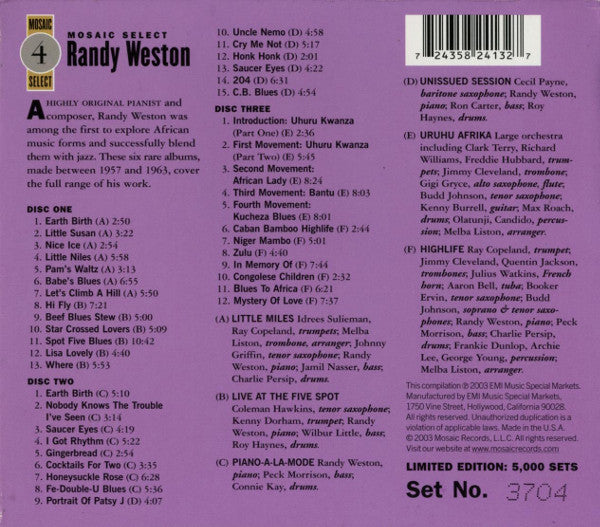 Randy Weston : Mosaic Select (Box, Comp, Ltd, Num + 3xCD)