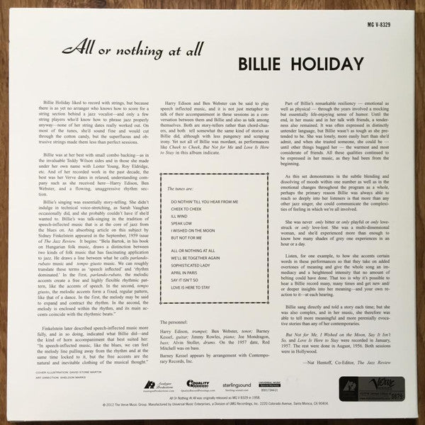 Billie Holiday : All Or Nothing At All (2x12", Album, Mono, Ltd, RE, RM, 200)