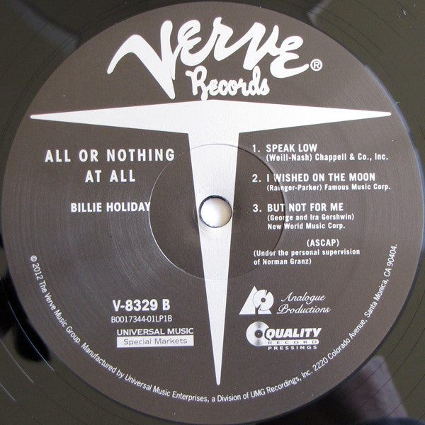 Billie Holiday : All Or Nothing At All (2x12", Album, Mono, Ltd, RE, RM, 200)