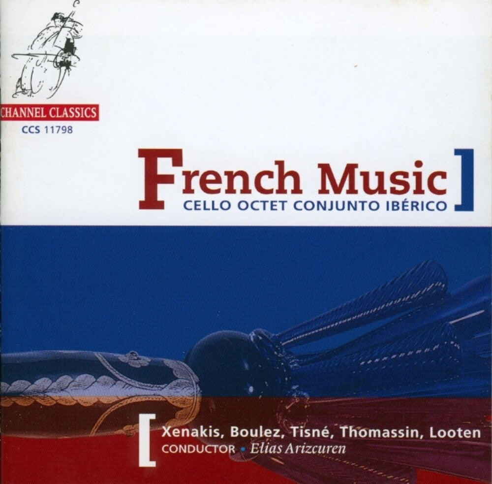 the album cover for Cello Octet Conjunto Ibérico - French Music-Boulez-Xenakis-Tisne