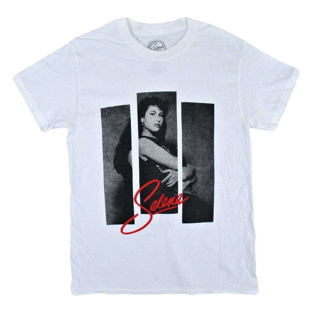 Selena 3 Strips Photo on White Tee T-shirt