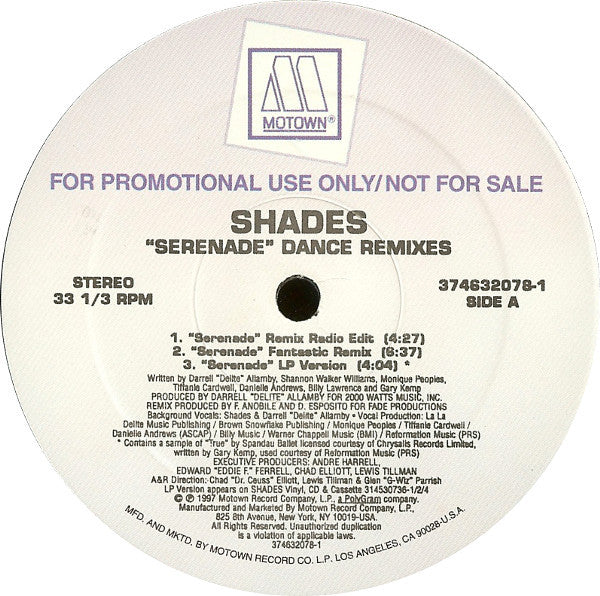 Shades (2) : Serenade (Dance Remixes) (12", Promo)