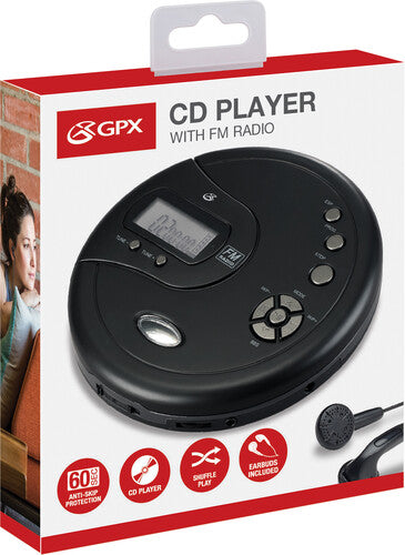 GPX PC332B Portable CD Player with 60 Second Anti-Skip FM Radio (Black)