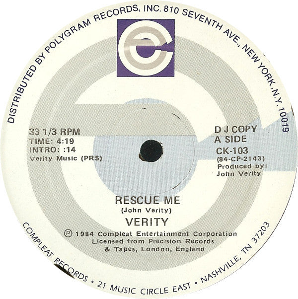 Verity (3) : Rescue Me (12", Promo)