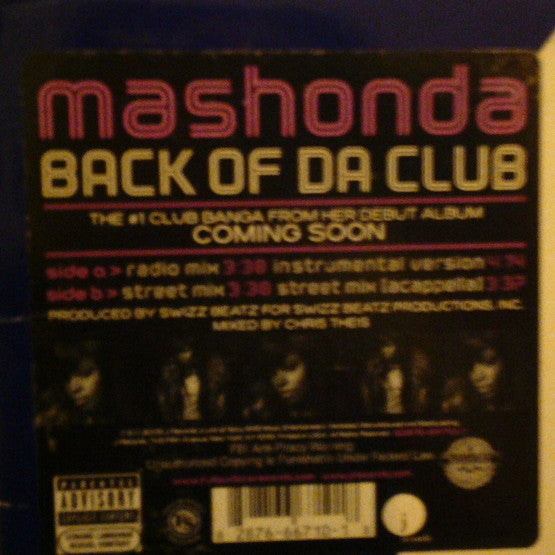 Mashonda : Back Of Da Club (12")