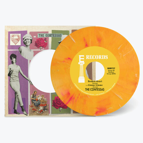The Contessas - Broken Heart B/w Gimme Gimme - Peach/white Marble (Vinyl)