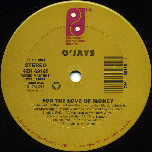The O'Jays : For The Love Of Money / Back Stabbers (12")
