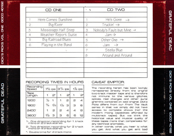 Grateful Dead* : Dick's Picks Volume One: Tampa Florida 12/19/73 (2xCD, Album)