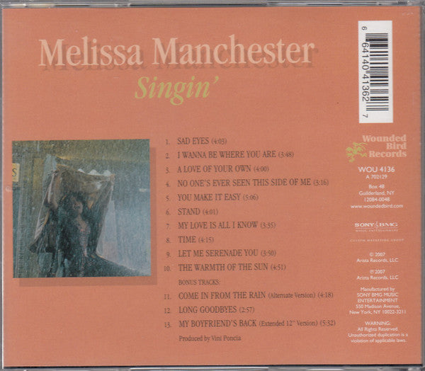 Melissa Manchester : Singin' (CD, Album, RM)