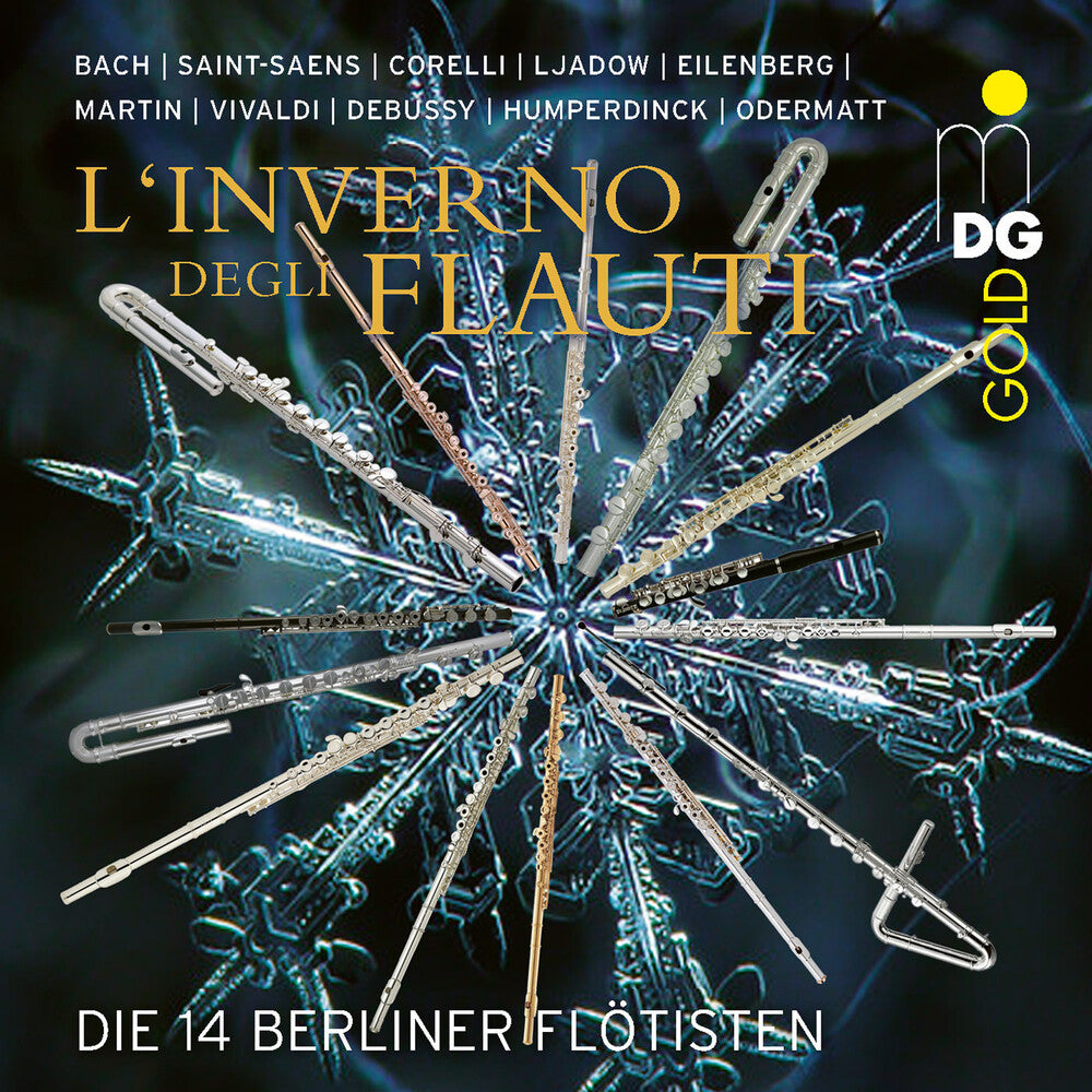 the album cover for 14 Flautists Of The Berliner Philharmoniker - Christmas Favourites From Bach Saint-Saens Corelli
