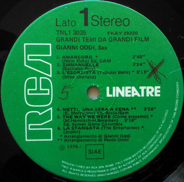 Gianni Oddi : Grandi Temi Da Grandi Film (LP, Comp)
