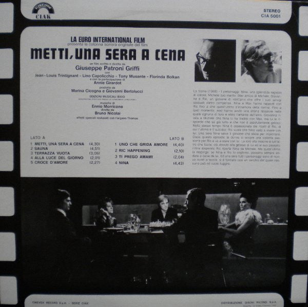Ennio Morricone : Metti, Una Sera A Cena (Colonna Sonora Originale Del Film) (LP, Album, RE)