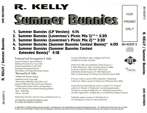 R. Kelly : Summer Bunnies (CD, Single, Promo)
