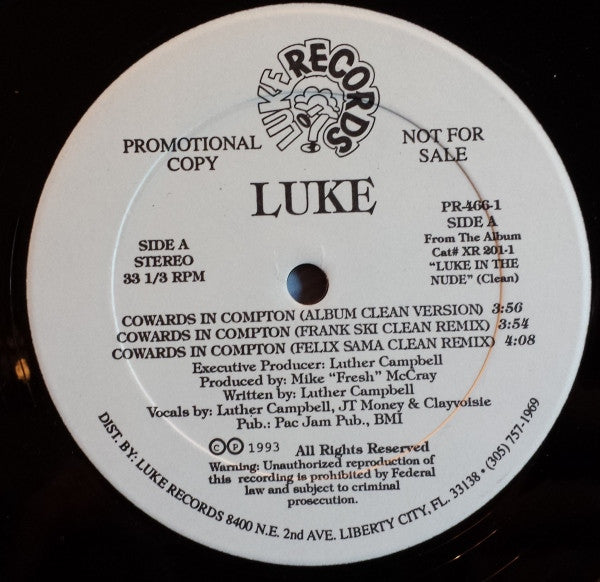 Luke : Cowards In Compton (12", Promo)