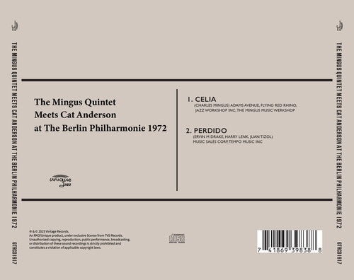 Charlie Mingus - El Quinteto Mingus se reúne con Cat Anderson en la Filarmónica de Berlín, 1972 (CD)