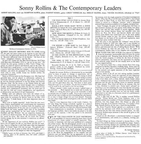 Sonny Rollins - Sonny Rollins y los Líderes Contemporáneos (Serie de Sonidos Acústicos de Contemporary Records) (Vinilo)