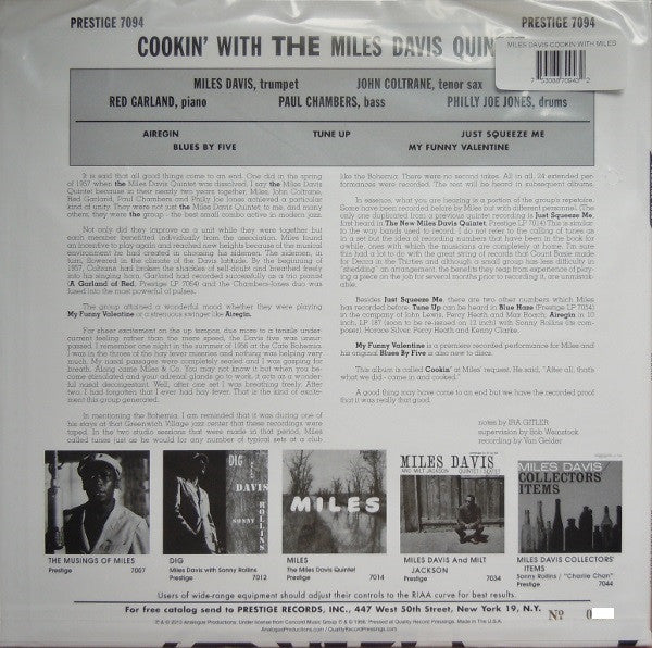 The Miles Davis Quintet : Cookin' With The Miles Davis Quintet (LP, Album, Mono, Ltd, RE)