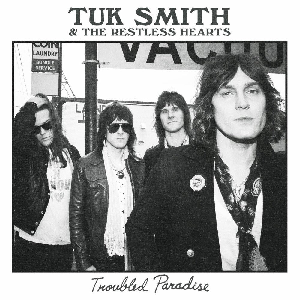 the album cover for Smith, Tuk & the Restless Hearts - Troubled Paradise - Transparent Blue Vinyl