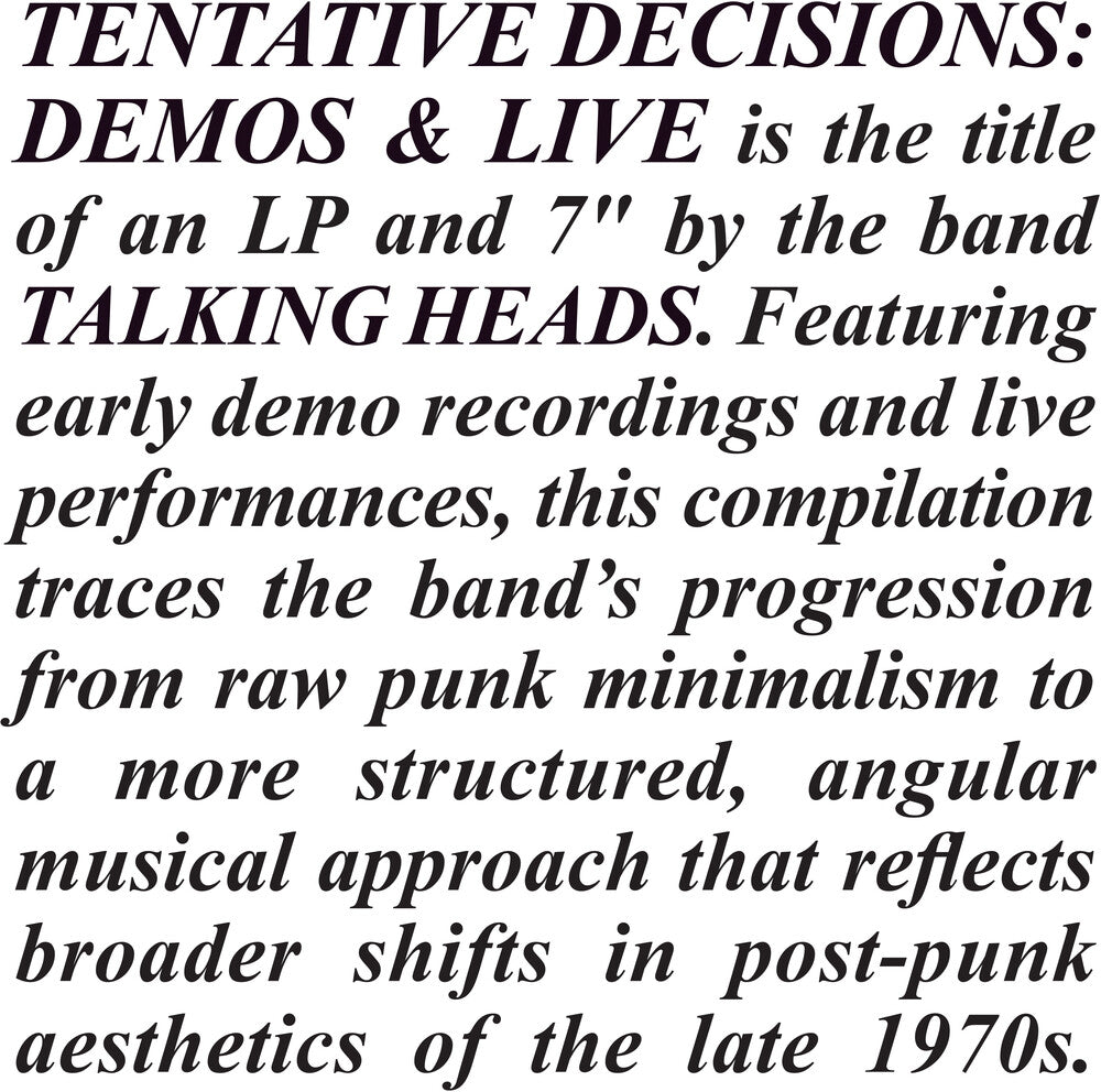 the album cover for Talking Heads - Tentative Decisions: Demos & Live (Wsv)