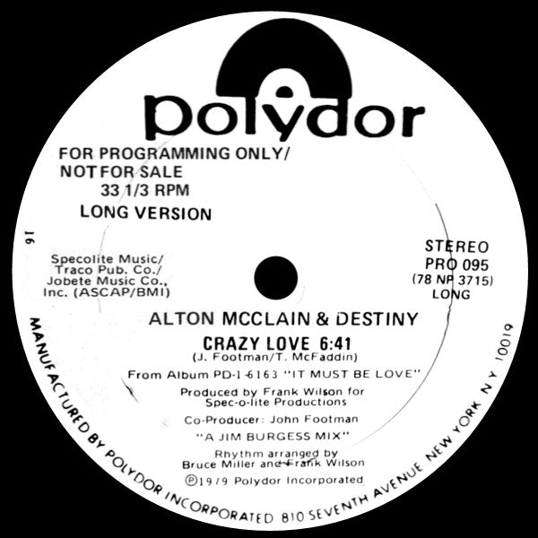 Alton McClain & Destiny ‎– Crazy LovUS12 Buy Alton McClain & Destiny : Crazy Love (12