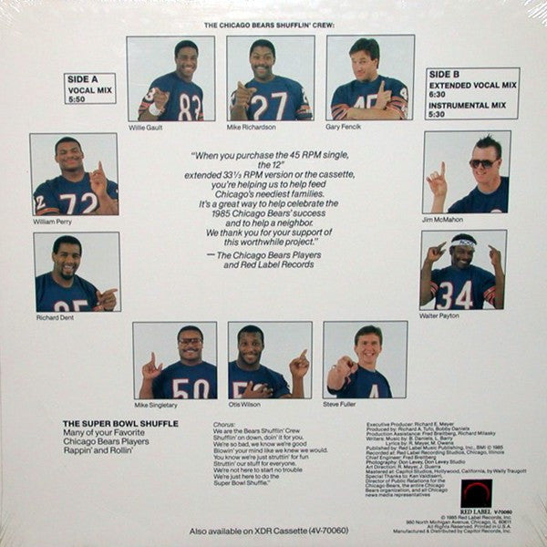 The Chicago Bears Shufflin' Crew : The Super Bowl Shuffle (12")
