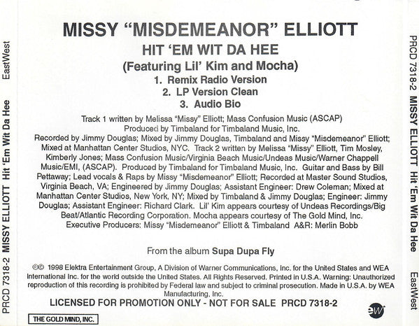 Missy "Misdemeanor" Elliott* Featuring Lil' Kim And Mocha : Hit 'Em Wit Da Hee (CD, Single, Promo)